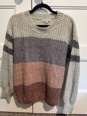 Heartloom Cream, Purple, Pink & Grey Colorblock Crewneck Sweater